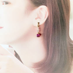 [二、四、七月生日石] Herkimer 鑽石 &amp; 紫水晶 &amp; 紅寶石耳環 / 耳環 第4張的照片