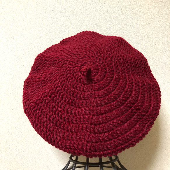 ✿手編みのベレー帽(ボルドー)✿ 2枚目の画像