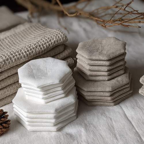 ふっかりコースター／八角／リネン】おうちカフェ オクトゴナル