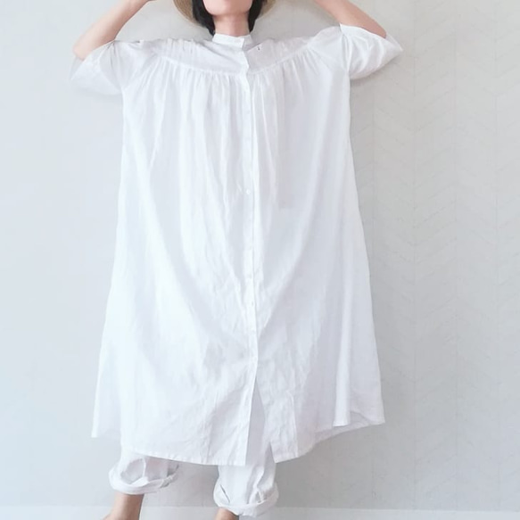 ミナペルホネン使用 gardenpatchwork white シャツワンピース 