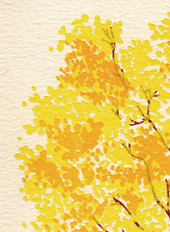 銀杏の樹３色彩＊版画（シルクスクリーン）ポストカード＊3枚セット＊秋 紅葉  イチョウ 秋のお便り 4枚目の画像