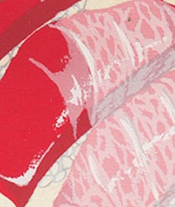お寿司、味噌汁付き＊版画（シルクスクリーン）ポストカード5枚 まぐろ 牡丹海老 いくら コハダ 和食 3枚目の画像