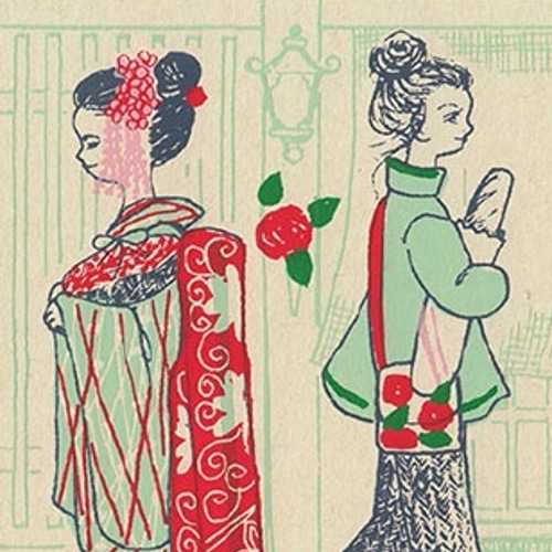アンティーク 絵 舞妓 京都 着物 舞妓さん12枚セット＊版画（シルクスクリーン)＊ポストカード12枚