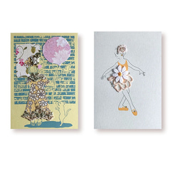 風船ガールとバレリーナ＊コラージュgreeting2枚セット＊版画＊各１点もの 限定 ballet バレエ 1枚目の画像