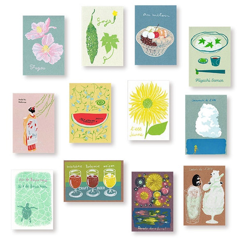 12人の夏＊版画（シルクスクリーン）ポストカード12枚セット #暑中