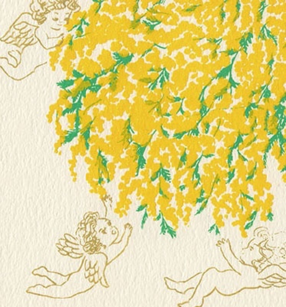 ミモザ＊版画（シルクスクリーン）ポストカード＊3枚セット＊mimosa,黄色 2枚目の画像