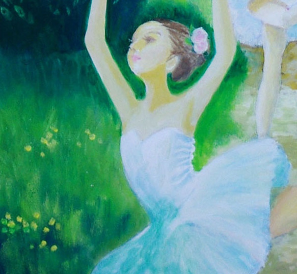 title「ピルエットの小径」アクリル画、バレリーナ、バレエ、天使、森、自然、道 5枚目の画像