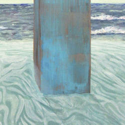 title「海の門　海側 」アクリル画、門、海、レストラン、砂浜、空、地平線 3枚目の画像