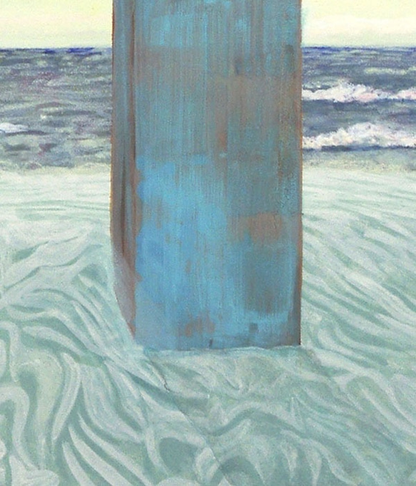 title「海の門　海側 」アクリル画、門、海、レストラン、砂浜、空、地平線 3枚目の画像