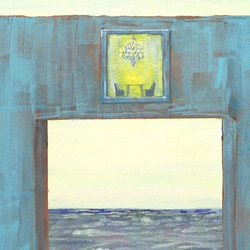title「海の門　海側 」アクリル画、門、海、レストラン、砂浜、空、地平線 4枚目の画像