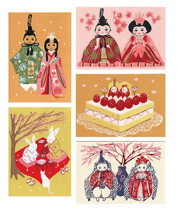 桃の節句(ひな祭り)*版画(シルクスクリーン)ポストカード*5 桃の節句(ひな祭り)*版画(シルクスクリーン)ポストカード*5