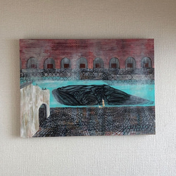 title「 運河の鯨」アクリル画,絵画,海,鯨,海,水蒸気,レンガ 2枚目の画像