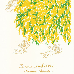 「エンジェル ミモザ」（シルクスクリーン）＊絵,mimosa,angel,春,黄色,花,フラワー,天使,インテリア 1枚目の画像