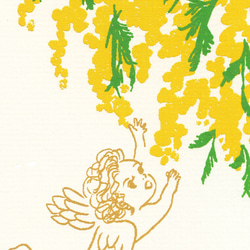 「エンジェル ミモザ」（シルクスクリーン）＊絵,mimosa,angel,春,黄色,花,フラワー,天使,インテリア 5枚目の画像