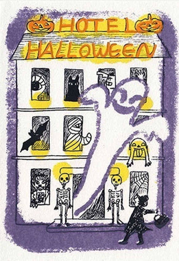 ハロウィン２種のgreetingcard setB＊版画＊限定 halloween カボチャ コラージュ 布 秋 3枚目の画像