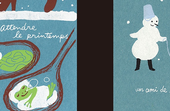 動物冬*印刷（絲印）* 8明信片*雪人貓冬眠法國公牛哈巴狗獨角獸 第5張的照片