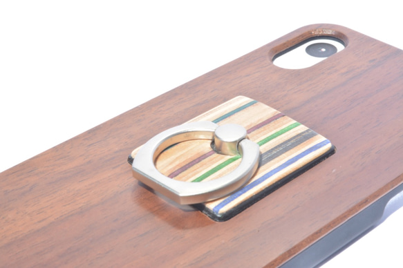 スマホリング付きiPhoneケース スケートボード 木製ケース 天然木 バンカーリング 3枚目の画像