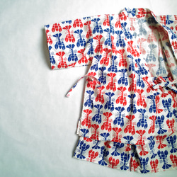 子供甚平　moda fabric  ザリガニ柄　赤×青　110サイズ 2枚目の画像