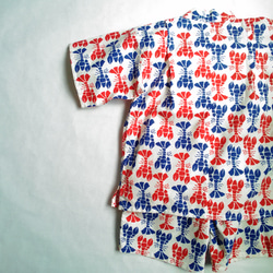 子供甚平　moda fabric  ザリガニ柄　赤×青　110サイズ 3枚目の画像