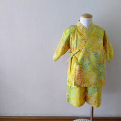 【現品限り】子供甚平　moda fabric  バティック黄色　100サイズ 1枚目の画像