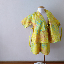 【現品限り】子供甚平　moda fabric  バティック黄色　100サイズ 4枚目の画像