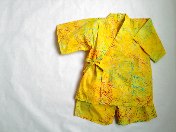 【現品限り】子供甚平　moda fabric  バティック黄色　100サイズ 6枚目の画像
