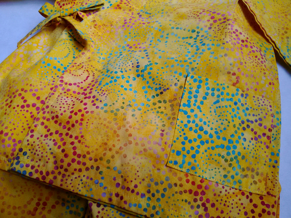 【現品限り】子供甚平　moda fabric  バティック黄色　100サイズ 8枚目の画像