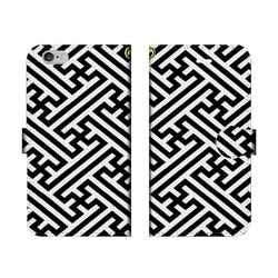 iPhone手帳式手機殼每個模型Kaminaribungara幾何圖案的黑色和白色 第1張的照片