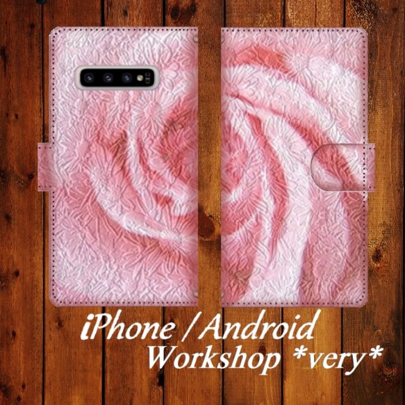 * 兼容 iPhone/Android 機型 筆記本型智能手機保護殼，玫瑰花圖案 第1張的照片