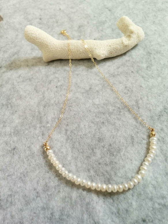 14kgf真金珍珠新鮮馬鈴薯珍珠（鍊式項鍊） 第4張的照片