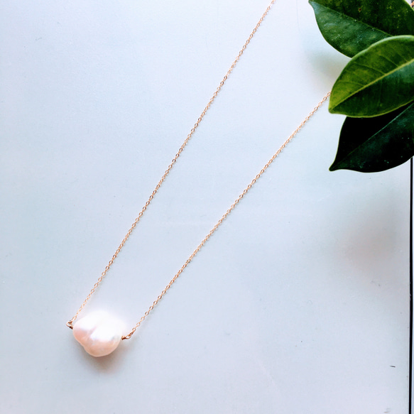 14kgf金色珍珠粉紅色或白色雙珍珠珍珠（項鍊） 第4張的照片