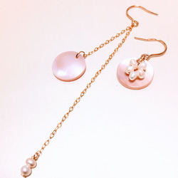 14kgf黃金正品珍珠櫻花粉紅貝殼淡水珍珠珍珠（鉤形耳環） 第3張的照片
