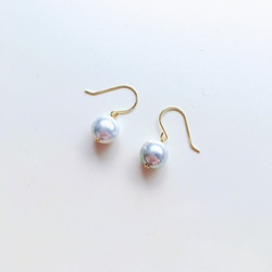 [數量有限！ 】18k金正品珍珠Akoya pearl珍珠（鉤形耳環）藍灰色 第1張的照片