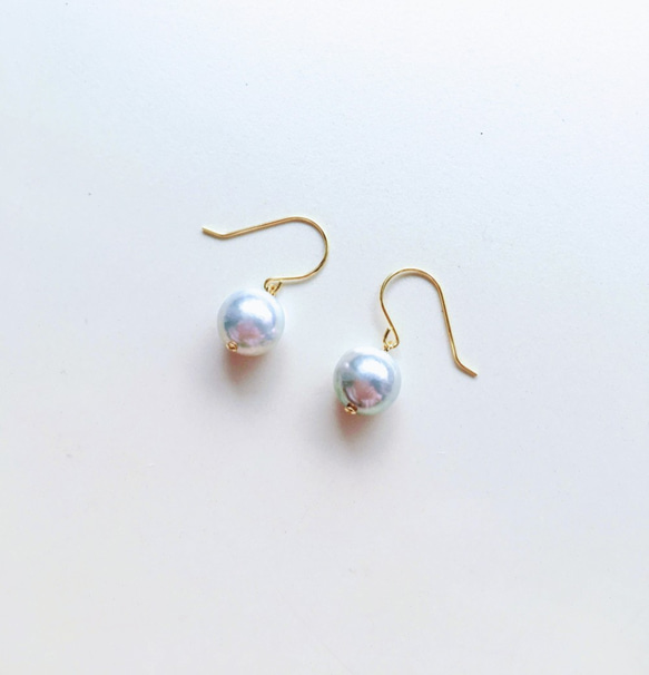 【数量限定！】18k gold genuine pearl アコヤパール 真珠（フックピアス）ブルーグレー 1枚目の画像