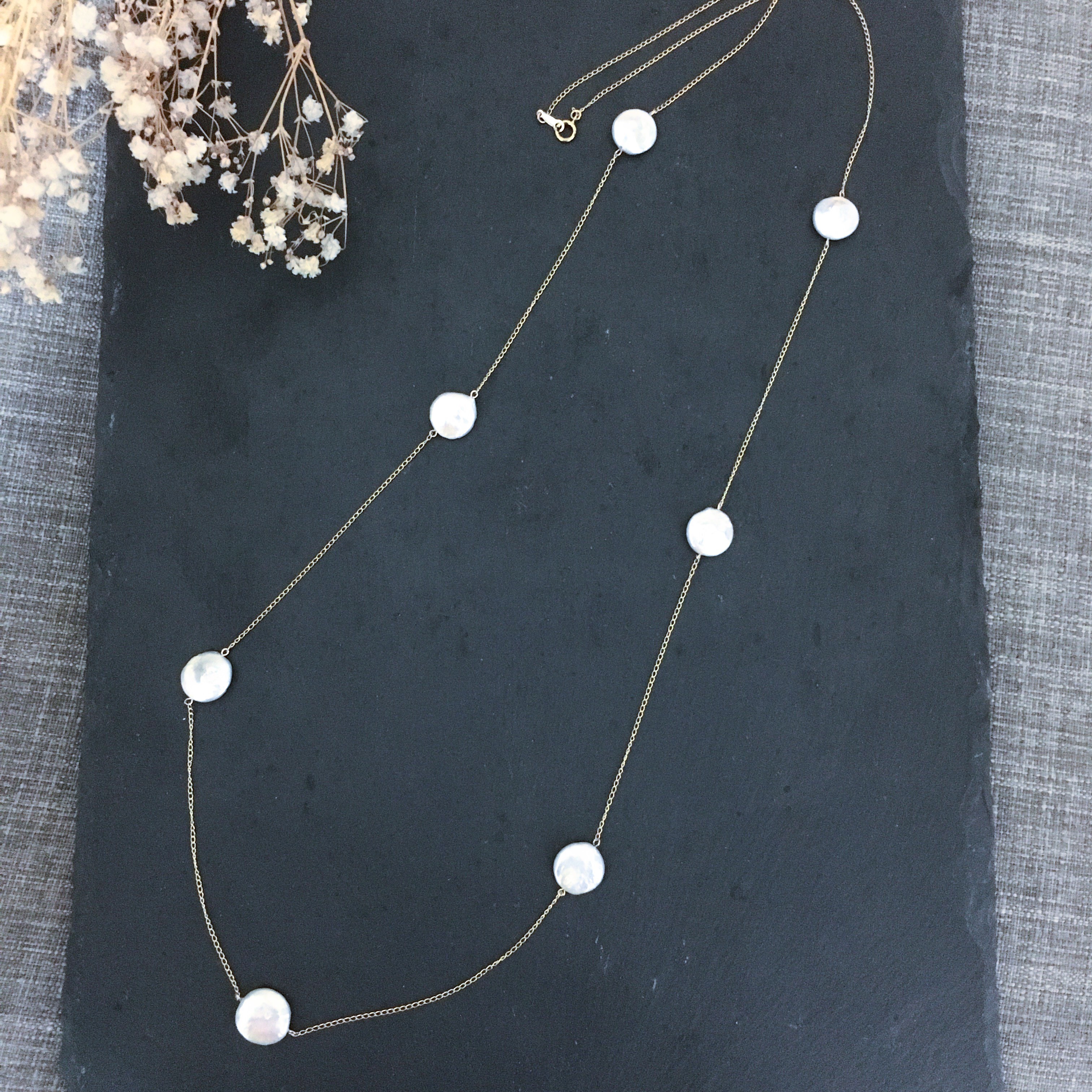 【新作！】14kgf gold pearl コインパール（ネックレス）ホワイト