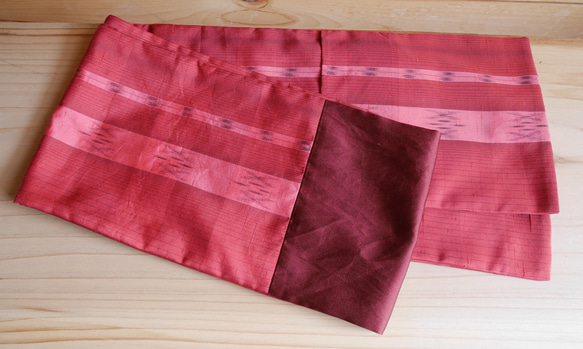 米沢琉球紬スカーフポケットつき（受注生産）-草木染着物地（古布）から 5枚目の画像