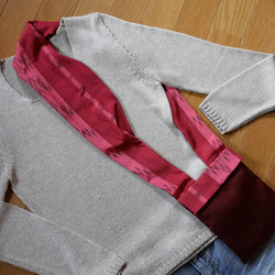 米沢琉球紬と繻子のポシェット（受注生産）-草木染着物地（古布）から 3枚目の画像
