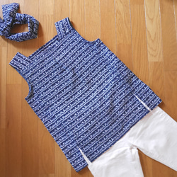 【夏の福袋】紺にアルファベットのノースリーブブラウスとスカーフのセット（受注制作）-浴衣（古布）から 2枚目の画像