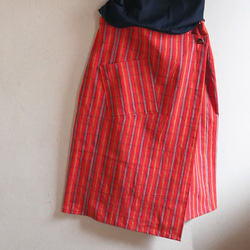 ビビッドな格子のラップスカート【受注制作】-綿着物（古布）から 1枚目の画像