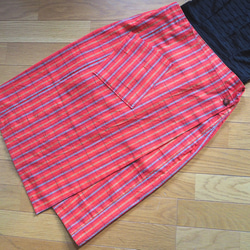 ビビッドな格子のラップスカート【受注制作】-綿着物（古布）から 3枚目の画像