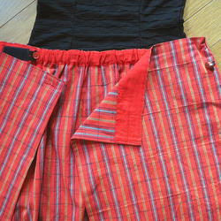 ビビッドな格子のラップスカート【受注制作】-綿着物（古布）から 4枚目の画像