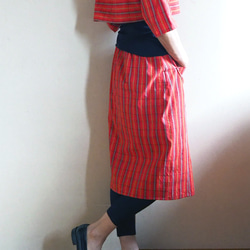 ビビッドな格子のラップスカート【受注制作】-綿着物（古布）から 5枚目の画像