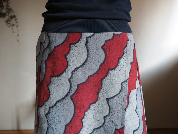 秋色雲模様ラップスカート【受注制作】-綿着物（古布）から 1枚目の画像