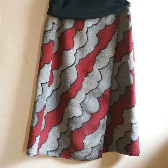 秋色雲模様ラップスカート【受注制作】-綿着物（古布）から 4枚目の画像