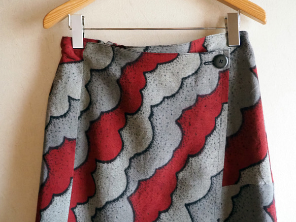 秋色雲模様ラップスカート【受注制作】-綿着物（古布）から 6枚目の画像
