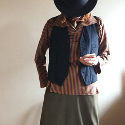 柿色ストライプの襟付きかぶりブラウス【受注制作】-紬着物（絹・古布）から 4枚目の画像