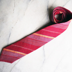 赤のボーダーが粋な綿のネクタイ-着物地（古布）から 1枚目の画像