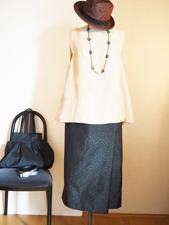 大島紬の筒ラップスカートとバッグのセット-着物（大島紬）から 1枚目の画像