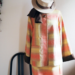 ミモザ色とパステルオレンジのジャケット【リバーシブル仕立てリボンスカーフ付き】-ウール着物から 1枚目の画像