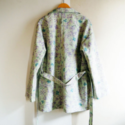 ペパーミントグリーンにラベンダー色の絣のハーフコート-未仕立ての紬の反物から 4枚目の画像
